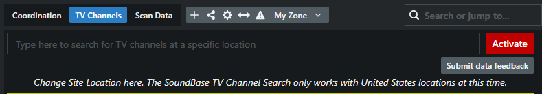 In the lower header of the Coordination area, click the button TV Channels