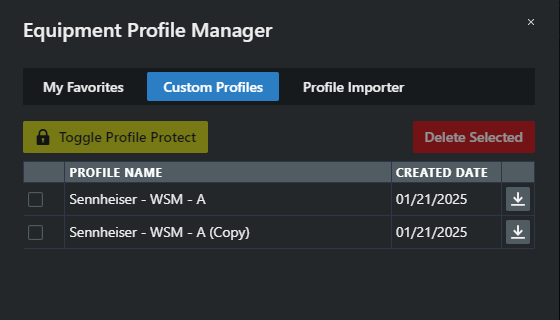 In the Calculation area, click on Profile Manager and navigate to the tab Custom Profiles