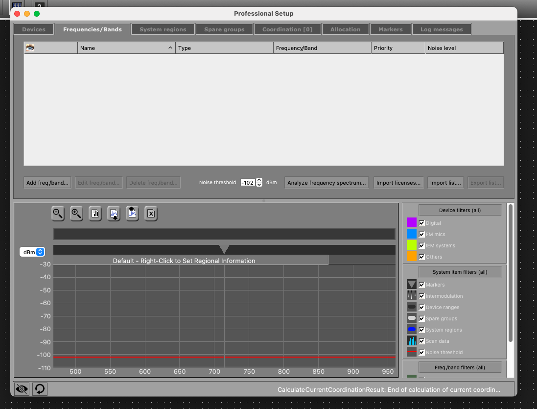 Click the Frequencies/Bands tab