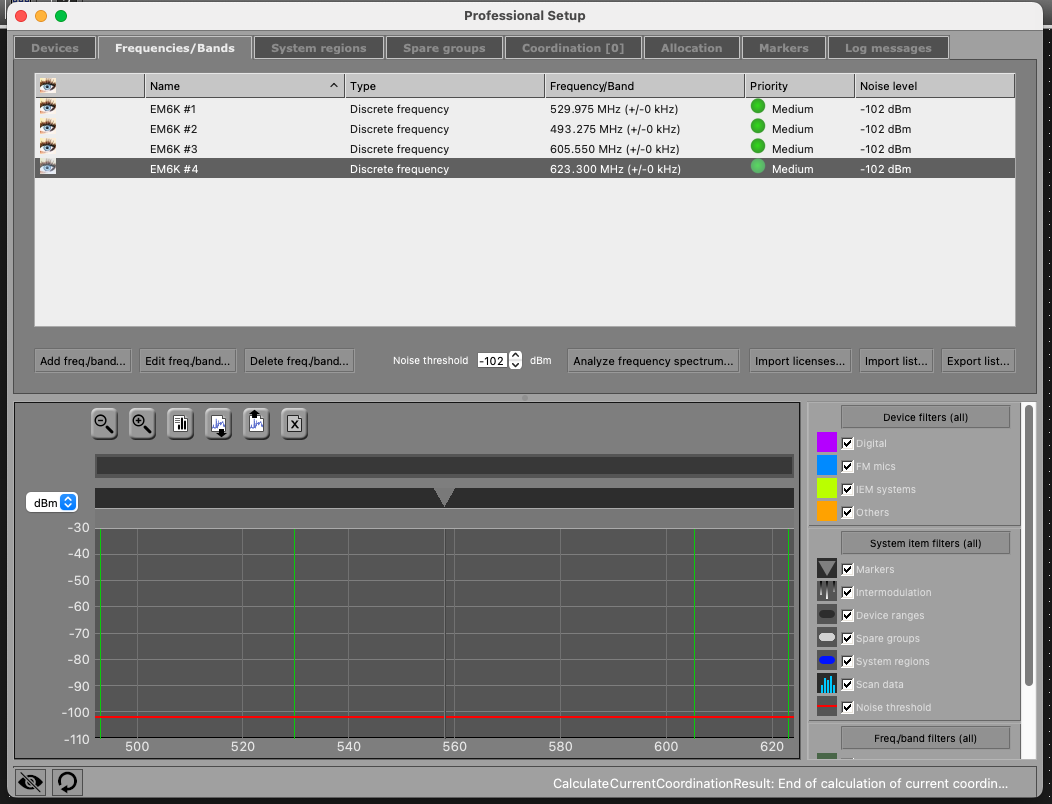 Select the frequency values to import for your devices