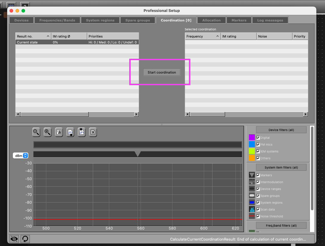 Click the Coordination tab and click Start Coordination