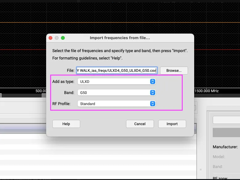 Import each Equipment Profile into Wireless Workbench from the Frequency Coordination tab