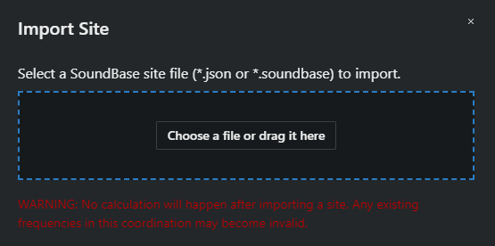 Select your exported site file or drag it into the indicated field