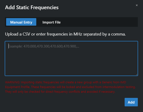 Click on Add Static Frequencies