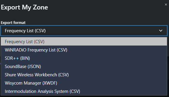Select the format to be exported as