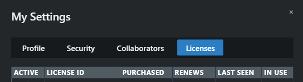 Click on My Settings and navigate to the tab Licenses