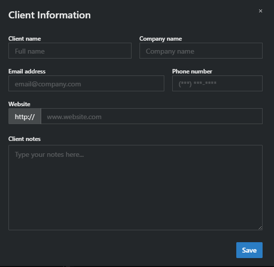 Navigate to yourproject name > Project Menu > Client information